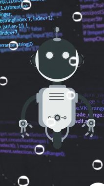 Veri işleme geçmişi üzerinde ai chat robotları ve simgelerinin animasyonu. Dijital olarak oluşturulmuş küresel yapay zeka, bağlantılar, iletişim ve dijital arayüz kavramı.