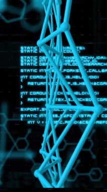 Gelecekteki dijital arayüzdeki DNA iplikçiklerinin ve veri grafiklerinin maviyle animasyonu. Biyoteknoloji, genetik, moleküller, bilim, yenilik, teknoloji