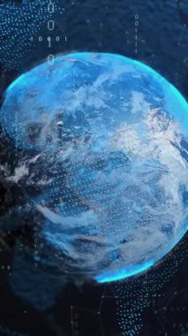 Siyah arkaplanda veri işleme üzerine kürelerin animasyonu. Teknoloji ve dijital arayüz kavramı dijital olarak oluşturuldu.