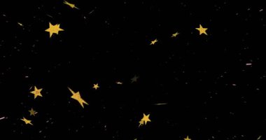 Kıvılcımlar yaydıktan sonra altın yıldızlar dışa doğru sürüklenirken, dönerken ve solarken, yayılıyorlar. Soyut, hareketli, ışıltılı, kozmik, dinamik, aydınlık, fütürist