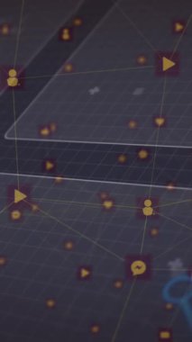 Ekranlarda veri işleme ve dönen dünya üzerindeki bağlantı ağının animasyonu. küresel bağlantılar, teknoloji ve dijital arayüz konsepti dijital olarak oluşturulmuş video.