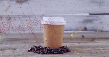 Tek fasulyenin düşüşü, fincanın etrafında atarak veri akışını gösteren kırmızı ağı tetikliyor. Sanayi, teknoloji, veri görselleştirme, köy, dijital, ağ, analitik