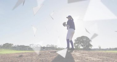 Atıcı eldiveni ayarlıyor, üçgenler soluyor siluet ortaya çıkıyor, spor analizi için sürüş sahası. Atletizm, spor giyim, dinamik, açık hava, rekabetçi, çeviklik, güç