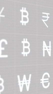 Animation of multiple currency symbols moving over data processing against white background. Global economy and business interface technology concept