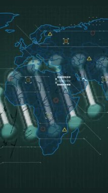 Matematiksel sorunların yeşil arka planda çözülmesi animasyonu aynı zamanda küresel bir ağ, veri işleme ve teknoloji konseptini de içerir..