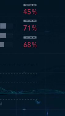 Siyah arka planda finansal veri işleme animasyonu. İş, finans, bilgisayar ve dijital arayüz kavramı dijital olarak oluşturulmuş video.