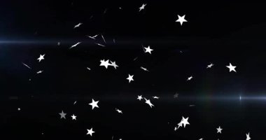 Yıldız siluetleri boşlukta sürükleniyor, mercek parlamaları görüntü dağılımını azaltırken girdaba dönüşüyor. Boşluk, soyutlama, minimalizm, dijital, kozmik, hareket, fütüristik