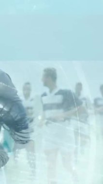 Veri işleme animasyonları, animasyonlar çok ırklı rugby takımının sahada dijital bir kompozitle koşturması.