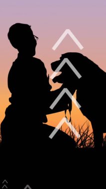 Mavi arka planda koşan ren geyiği siluetinin üzerinde Noel ağacı simgeleri var. Spor ve rekabet konsepti.