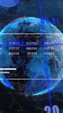 Sayıları, grafikleri ve yarasaları değiştiren animasyonlar. Dijital olarak üretilmiş, hologram, illüstrasyon, iletişim, küreselleşme, rapor ve iş kavramı.