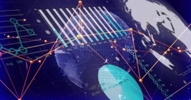 Noktalı küre titreşimleri turuncu düğümler, turkuaz segmentler ve veri noktaları ile bağlantı kuruyor. Soyut, gelecekçilik, teknoloji, veri, görselleştirme, analitik, dijital