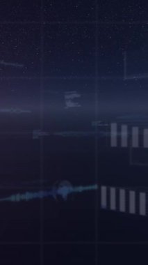 Siyah arkaplanda hareket eden bilgi, okuma ve grafiklerle parlayan arayüzün animasyonu. iletişim teknolojisi dijital arayüz kavramı, dijital olarak oluşturulmuş video.