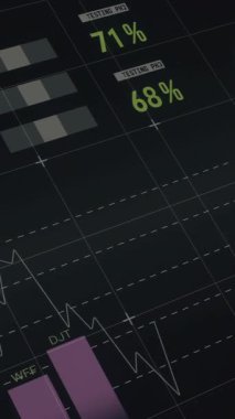 Karanlık arka planda finansal veri işleme animasyonu. Küresel finans, iş, bağlantılar, hesaplama ve veri işleme kavramı dijital olarak oluşturulmuş video.