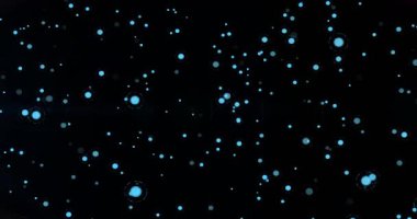 Parlayan mavi küreleri dolduran tuval ışık halkası ve yıldız patlaması gibi kümeleniyor ve sürükleniyor. Soyut, dijital sanat, aydınlık, hareket, görselleştirme, kozmik, geleceksel