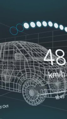 Dijital arabanın üzerindeki araba panelinin animasyonu. küresel ulaşım ve dijital arayüz kavramı dijital olarak oluşturulmuş video.