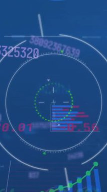 Kapsam taraması ve veri işleme animasyonu. Küresel iş, finans, bilgisayar ve veri işleme kavramı dijital olarak oluşturulmuş video.