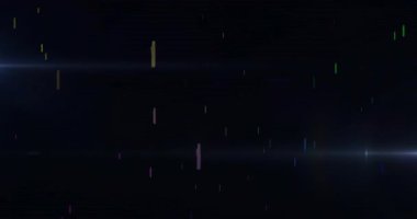 Boşlukta beliren hareketli yıldız parçacıkları mercek patlaması boyunca sürükleniyor ve uzay dağılımını gösteriyor. Kozmik, soyut, enerjik, fütüristik, hareket, aydınlatma, dijital