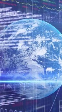 Animation of binary coding and data processing over globe. Global business, finances, computing and data processing concept digitally generated video.