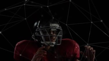 Futbolcu tepki veriyor, ağ değiştiriyor, futbol oynuyor, koşuya hazırlanıyor. Sporcu, spor, teknoloji, dijital, hareket, rekabet, eylem