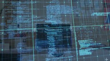 Kapalı dizüstü bilgisayar, holografik ızgara fırlatıyor veri haritalandırması için kod akışı yaratıyor. Fütürist, dijital, arayüz, teknoloji, yenilik, analitik, kurumsal