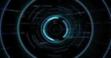 Belirsiz bir halka ortaya çıkıyor ve dalgalar kayarak, kod kaydırarak arayüz oluşturmak için dönen kavisler oluşuyor. Soyut, geleceksel, teknoloji, dijital, siber, veri, arayüz