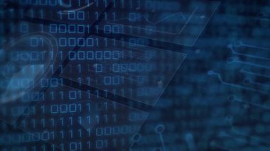 İkili akış gösteriliyor, paneller kayıyor, verileri büyütüyor, UI tanıtımı için kod soluyor. Fütürist, dijital, teknoloji, arayüz, siber güvenlik, animasyon, veri görselleştirme