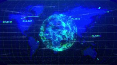 Yörünge eğrileri ve kod akışlarıyla parlayan ağ küresi uçuş verilerini görselleştirmeye başlar. Dijital, gelecekçilik, veri görselleştirme, teknoloji, arayüz, soyut, yenilik