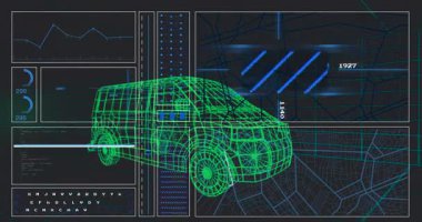 UI üzerinde değişen yeşil kablo minibüs modeli güncellenen veri sürücüsü döngüsü üzerine kurulur. Fütürist, dijital, teknoloji, analitik, arayüz, sanal, yenilik