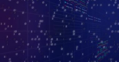 Izgara üzerinde yüzen bit akışı yoğunlaştırılıyor, çizgi grafik izleme verileri çiziliyor, kod panelleri güncelleniyor. Veri görselleştirme, dijital arayüz, teknoloji, analitik, soyut, gelecekçilik, yenilik