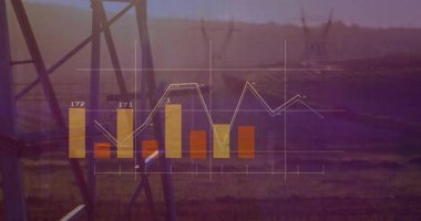 Kabarcık üzerinde düz kaplama ortaya çıkıyor. Çıktıyı gösteren sinyal dalgaları oluşturan çubuklar ve çizgiler güncelleniyor. Veri, analitik, görselleştirme, enerji, sanayi, teknoloji, siluet