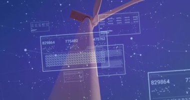 Türbin kulesindeki teknoloji panellerini ve teknisyenlerin asansör denetleme ölçümlerini gösteriyor. Yenilenebilir, teknoloji, veri, mühendislik, sürdürülebilirlik, yenilik, verimlilik