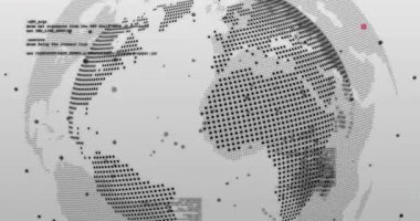 Başlangıçta, dönen noktalı dünya dijital veri görselleştirmesi için sürüklenen kod parçalarını gösteriyor. Gelecek, teknoloji, dijital, soyut, yenilik, bağlantı, siber güvenlik