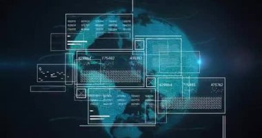 Karanlık uzayda maddeleşen parlak noktalı dünya yumurtlama panelleri küresel veriyi hareket halinde görselleştiriyor. Fütürist, dijital, veri görselleştirme, teknoloji, soyut, şematik, sürükleyici