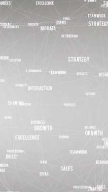 Dijital kelimelerle bağlantı ağının animasyonu. küresel teknoloji, dijital arayüz, bağlantı ve ağ konsepti dijital olarak oluşturulmuş video.