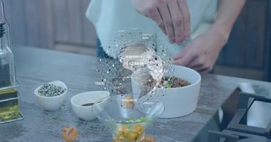 Adam salataya tohum serpiyor sonra da 3 boyutlu teknoloji dünyayı döndürürken meyve kaydırmalı akıllı telefon ekliyor. Sağlıklı, teknoloji, yenilik, yaşam tarzı, modern, dijital, mutfak