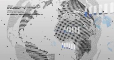 Kabuk verilerini gösteren sürüklenen parçacıklar ve çubuklar ile dönen bir metin başlatılıyor. Dijital, soyut, geleceksel, veri, görselleştirme, teknoloji, analitik