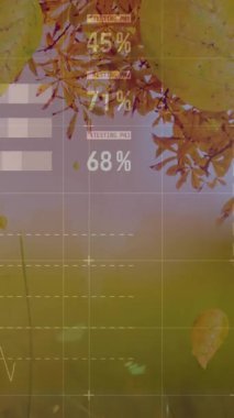 Yaprakların üzerindeki dünya haritasıyla veri işleme animasyonu. Küresel ekoloji ve dijital arayüz kavramı dijital olarak oluşturulmuş video.