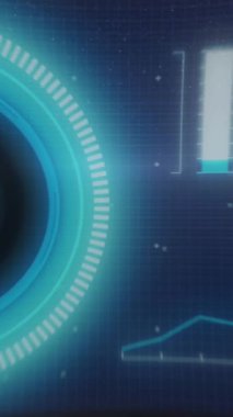 Siyah arkaplana karşı bilgi arayüzlerinin ve programlama dilinin animasyonu. Dijital olarak üretilmiş, hologram, küresel, kodlama, makine öğrenme, rapor, finans ve teknoloji kavramı.