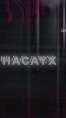 Veri işleme ve sunucu odası üzerinden hacklenmiş metnin animasyonu. Teknoloji ve dijital arayüz kavramı dijital olarak oluşturuldu.