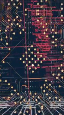 Bilgisayar devre kartının veri işleme üzerindeki animasyonu. Küresel teknoloji, bilgisayar ve dijital arayüz kavramı dijital olarak oluşturulmuş video.