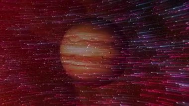 Animasyon, kozmik seyahatleri gösteren çizgilerde hareket eden gaz devi gezegeni açığa çıkarmakla başlıyor. Uzay, fantezi, soyut, hareket, fütüristik, nebula, göksel