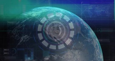 Dönen Dünya tarama halkası başlatılıyor. Taramalı arıza kaybıyla Kuzey Amerika 'yı oluşturuyor. Futuristik, teknoloji, yenilik, dijital, boşluk, arayüz, analitik