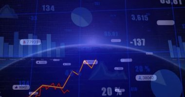 Canlandırıcı ekranda turuncu kırmızı çizgiler yeşil oka tırmanıyor ve büyüme gösteren çubukları güncelliyor. Veri, analitik, görselleştirme, gösterge paneli, ölçüler, performans, raporlama