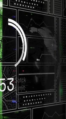 Dünya haritası ve grafikleri üzerinde dijital veri görselleştirmesi, gelecekteki arayüz animasyonu. Teknoloji, analitik, küresel, yenilik, ekran, bilgi