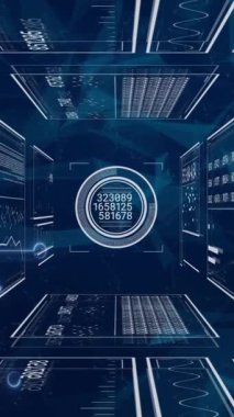 Dairelerdeki sayıları değiştirmenin animasyonu, bağlı noktaların şekil değiştirmesi üzerine çubuklar yüklemesi. Dijital olarak üretilmiş, hologram, illüstrasyon, iletişim, ilerleme, iş ve teknoloji kavramı.