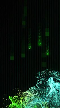 Siyah arkaplanda veri işleme animasyonu. küresel iş ve dijital arayüz kavramı dijital olarak oluşturulmuş video.