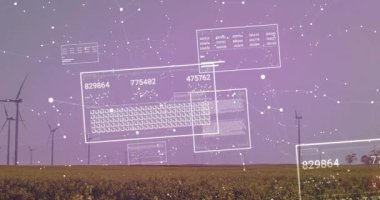 Bir saniyelik gecikmeden sonra, türbin performansını gösteren paneller zayıflıyor, kayıyor ve güncelleniyor. Yenilenebilir, sürdürülebilirlik, dijital, teknoloji, enerji, fütüristik, yenilik