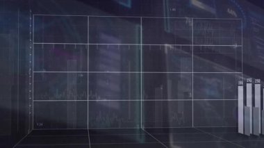 Şeffaf ızgara görünümü, eksenlerin genişletilmesi ve dalga biçimlerinin izlenmesi, yükselen çubuklar eğilimi gösteriyor. Dijital, veri görselleştirme, geleceksel, analitik, teknoloji, soyut, görselleştirme