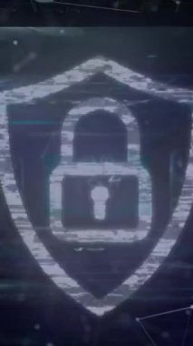 Siyah arka planda parmak izi ve asma kilit animasyonu. Küresel iş ve dijital arayüz kavramı dijital olarak oluşturulmuş video.