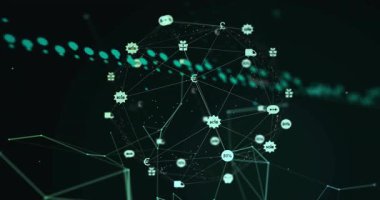 Izgara görünümlü başlangıç küresi ortaya çıkıyor, düğüm simgeleri kayboluyor, veri akışı oluyor, bağlantı gösteriliyor. Teknoloji, bağlantı, veri, dijital, ağ, siber uzay, geleceksel